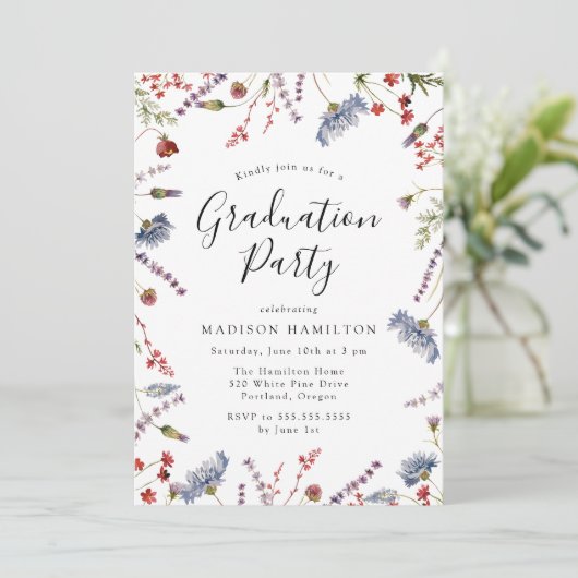 春エレガントワイルドフラワーフォト卒業パーティー 招待状 (スタンド正面)