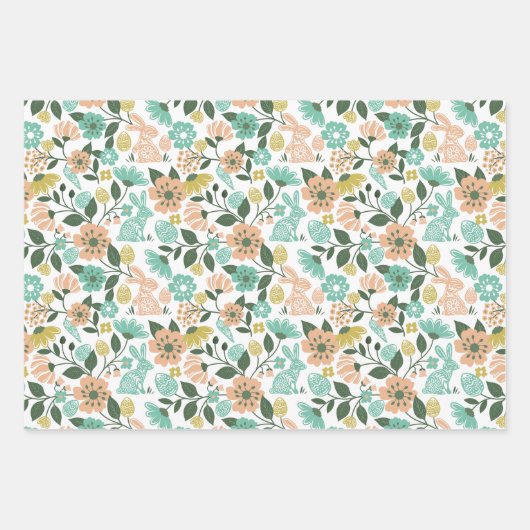春エレガントワイルドフラワーフローライースターバニー ラッピングペーパーシート (正面2)