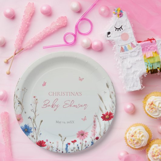 春エレガントワイルドフラワーベビーシャワーウェルカムサイン ペーパープレート (パーティー)