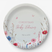 春エレガントワイルドフラワーベビーシャワーウェルカムサイン ペーパープレート (正面)