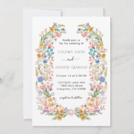 春エレガントワイルドフラワーメドウ庭園の結婚式 招待状