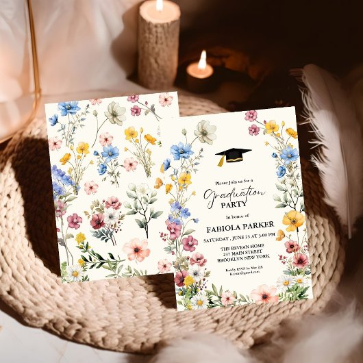 春エレガントワイルドフラワーメドーガーデン卒業 招待状