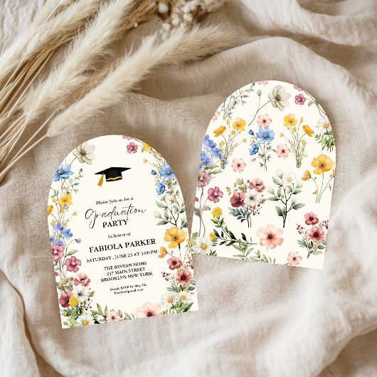 春エレガントワイルドフラワーメドーガーデン卒業 招待状