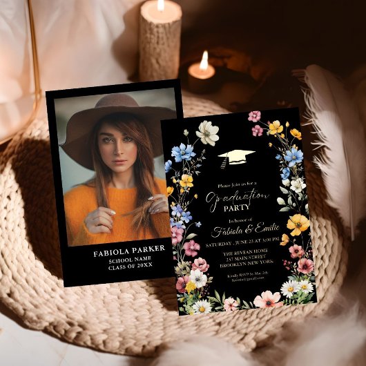 春エレガントワイルドフラワーメドーガーデン卒業 箔招待状