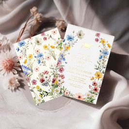 春エレガントワイルドフラワーメドーガーデン卒業 箔招待状