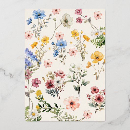 春エレガントワイルドフラワーメドーガーデン卒業 箔招待状 (裏面)