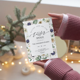 春エレガント水色フローライースターディナーInv 招待状