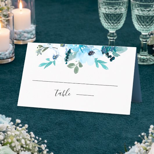 春エレガント白ほこりっぽい青結婚い花 プレイスカード