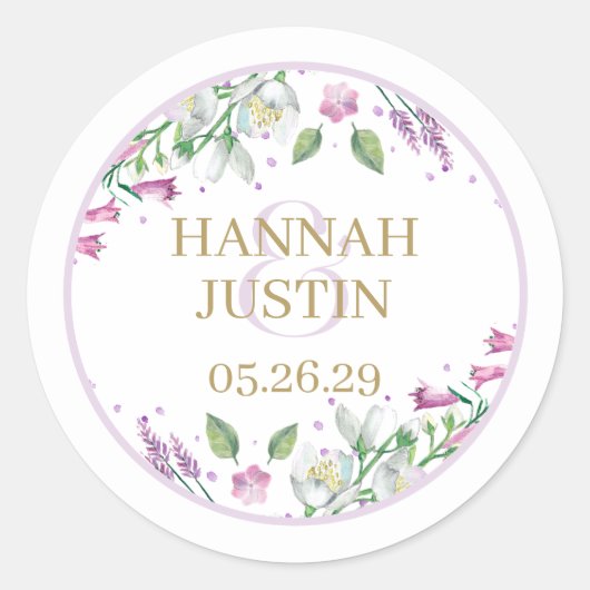 春エレガント花模様結婚タイポグラフィ ラウンドシール (正面)