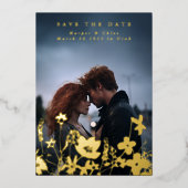 春エレガントWildflower Boho写真保存日時 箔招待状 (正面)