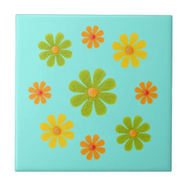 春オレンジとキッチンイエローの花 タイル