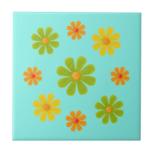 春オレンジとキッチンイエローの花 タイル (正面)