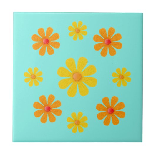 春オレンジとキッチンイエローの花 タイル (正面)