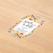 春オレンジ色の黄色のフローラ日付を保存 アクリル招待状 (レイダウン)