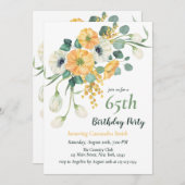 春オレンジ&ホワイトアネモネボタニカル誕生日 招待状 (正面/裏面)