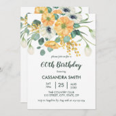 春オレンジ&ホワイトアネモンフローラ誕生日 招待状 (正面/裏面)