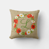 春カスタムレッドポピーデイジーフラワーリース クッション (正面)