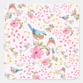春カラフルの鳥花 スクエアシール
