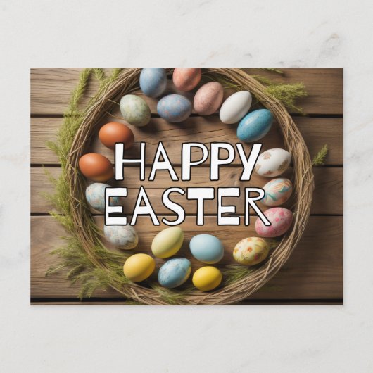 春カラフルイースターエッグコラージュ ポストカード (正面)