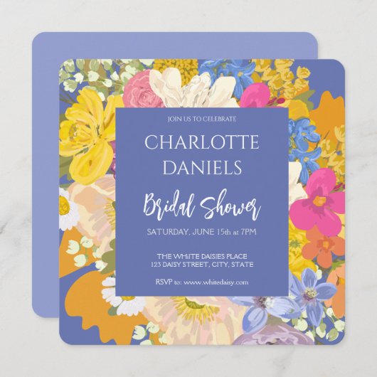 春カラフルガーデンブーケブライダルシャワー 招待状 (正面/裏面)