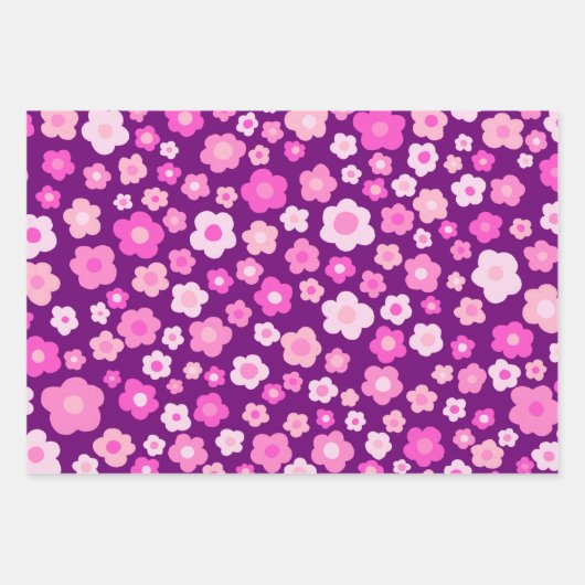 春カラフルデイジーフローライースターピンクパープル ラッピングペーパーシート (正面)