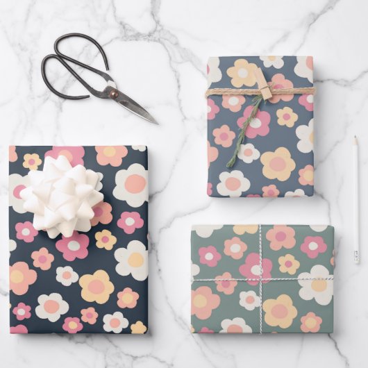 春カラフルデイジーフローラパステルイースター ラッピングペーパーシート (正面)