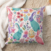 春カラフルバンニーフローラルパターンイースター クッション (ブランケット)