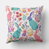 春カラフルバンニーフローラルパターンイースター クッション (裏面)