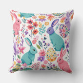 春カラフルバンニーフローラルパターンイースター クッション (正面)