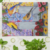 春カラフルバーズガーデンパーティー キッチンタオル (折り畳み)