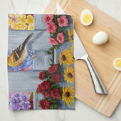 春カラフルバーズガーデンパーティー キッチンタオル (四つ折り)