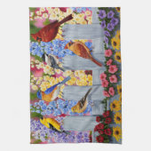 春カラフルバーズガーデンパーティー キッチンタオル (縦)