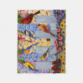 春カラフルバーズガーデンパーティー フリースブランケット (正面)