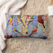 春カラフルバーズガーデンパーティー ランバークッション (ブランケット)