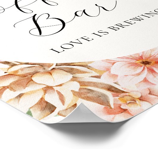 春カラフルフラワーコーヒーバー標識 ポスター (角)