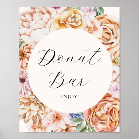 春カラフルフラワーズドーナツバー標識 ポスター (正面)