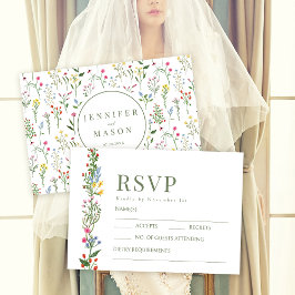 春カラフルフラワーラスティックウェディングRSVPカード 出欠カード