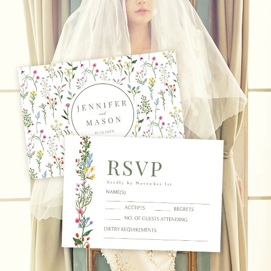 春カラフルフラワーラスティックウェディングRSVPカード 出欠カード