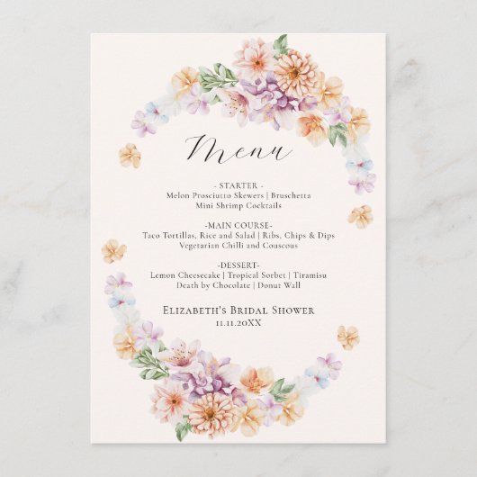 春カラフルフラワーロマンチックブライダルシャワーメンズ メニュー (正面)
