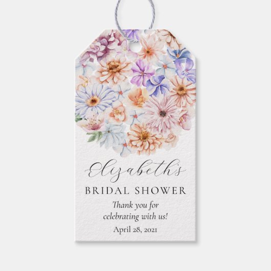 春カラフルフラワーロマンチックブライダルシャワー ギフトタグ (正面)