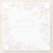 春カラフルフラワー子供の誕生日 ガラスコースター (裏面)