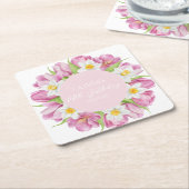 春カラフルフラワー子供の誕生日 スクエアペーパーコースター (アングル)