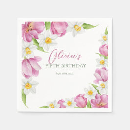 春カラフルフラワー子供の誕生日 スタンダードカクテルナプキン