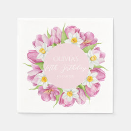 春カラフルフラワー子供の誕生日 スタンダードカクテルナプキン