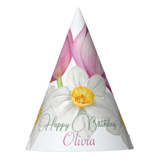 春カラフルフラワー子供の誕生日 パーティーハット (正面)