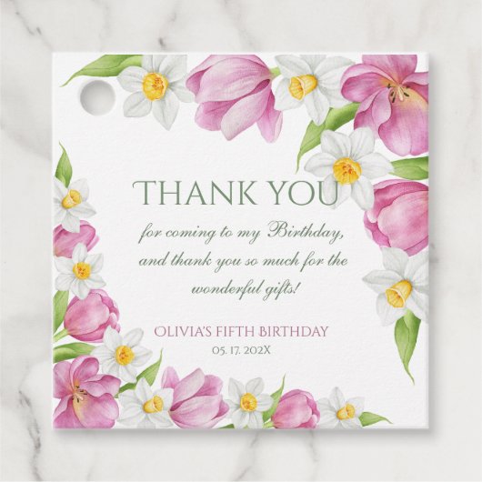 春カラフルフラワー子供の誕生日 フェイバータグ (正面)