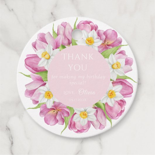 春カラフルフラワー子供の誕生日 フェイバータグ (正面)