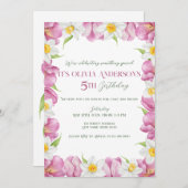 春カラフルフラワー子供の誕生日 招待状 (正面/裏面)