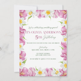 春カラフルフラワー子供の誕生日 招待状