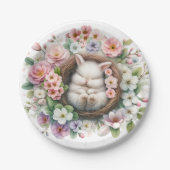 春カラフルフローラバニーベビーガールシャワー ペーパープレート (正面)